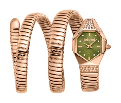 Just Cavalli Womens's Snake Watch, Rose Gold Color Case, Olive Dial, Rose Gold Color Stainless Steel