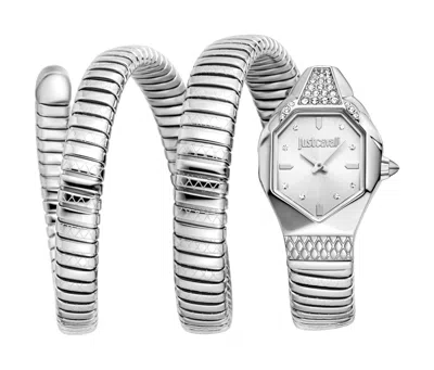 JUST CAVALLI JUST CAVALLI WOMENS'S SNAKE WATCH, SILVER COLOR CASE, SILVER DIAL, STAINLESS STEEL BRACELET
