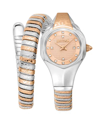 Just Cavalli Womens's Snake Watch, Two Tone Silver & Rose Gold Color Case, Rose Gold Dial, Two Toned In Neutral