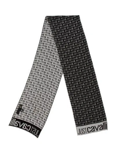 Pre-owned Just Cavalli Wool Graphic Print Scarf In Black