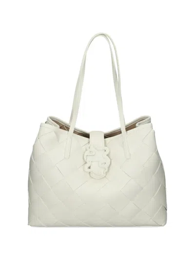 Just Cavalli Woven Emblem Tote Bag In White