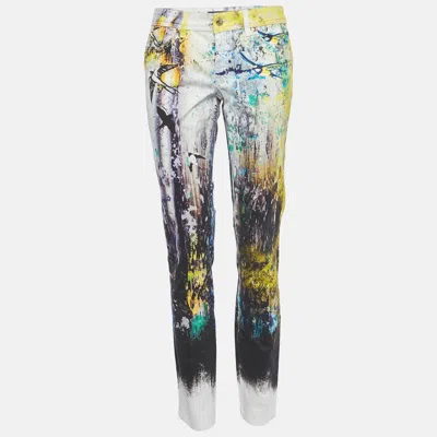 Pre-owned Just Cavalli Yellow Printed Cotton Skinny Leg Jeans M/waist 30"