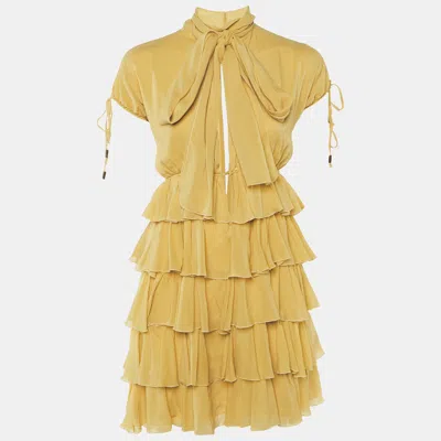 Pre-owned Just Cavalli Yellow Silk Tiered Mini Dress M