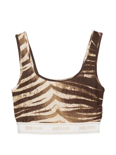 Just Cavalli Zebra Print Crop Top In Brown