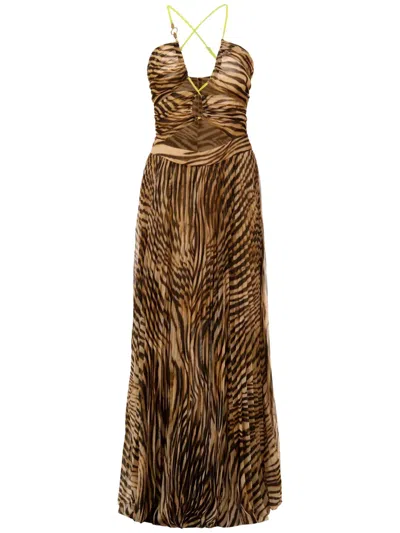 Just Cavalli Zebra-print Maxi Dress In Brown