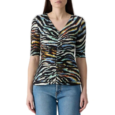 Just Cavalli Abstract-pattern Ruched-detail T-shirt In Multi
