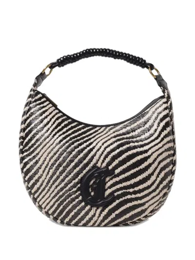 Just Cavalli Zebra-print Woven Shoulder Bag In Black
