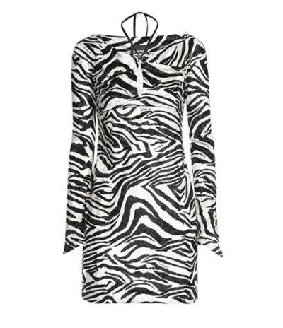 Pre-owned Just Cavalli Zebra-printed Long-sleeved Dress In Black