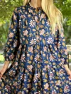 Just Darviny Boho Button Front Maxi Dress In Charleston Floral Navy In Blue