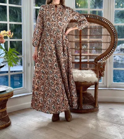 Just Darviny Boho Long Sleeve Maxi Dress In Fall Honeycomb In Brown