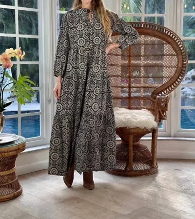 Just Darviny Boho V-neck Long Dress In Chuckra Black In Gold