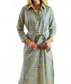 Just Darviny Dar Long Sleeve Midi Dress In Colony Blue In Multi