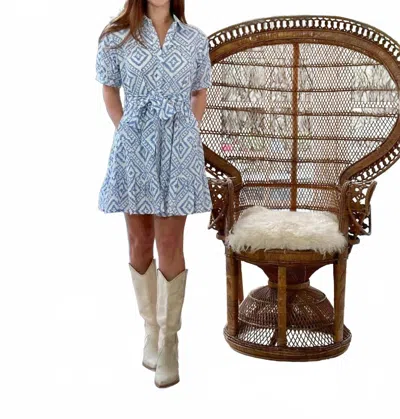 Just Darviny Ibiza Short Sleeve Mini Dress In Tribal Denim In Gray