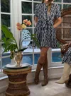 Just Darviny Ibiza Short Sleeve Mini Dress In Chain Navy In Blue
