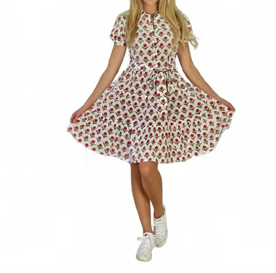 Just Darviny Ibiza Short Sleeve Mini Dress In Cherry Blossom In White