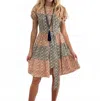 Just Darviny Ibiza Short Sleeve Mini Dress In Chocolate & Cherry In Multi