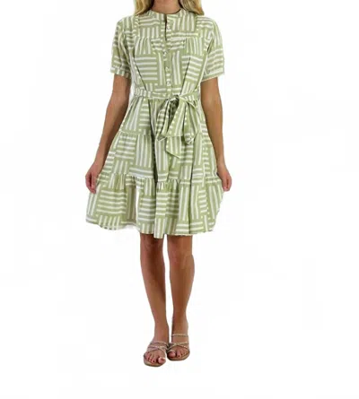Just Darviny Ibiza Short Sleeve Mini Dress In Stripe Sage In Green