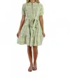 Just Darviny Ibiza Short Sleeve Mini Dress In Stripe Sage In Green