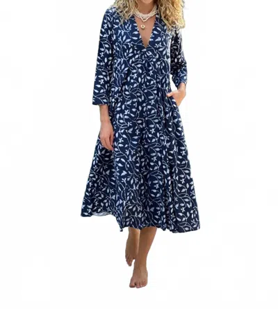 Just Darviny Karolina V-neck Midi Dress In Batik Navy In Multi