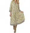 Just Darviny Karolina V-neck Midi Dress In Cotton Fields In Multi
