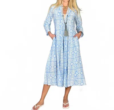 Just Darviny Karolina V-neck Midi Dress In Mermaid French Blue In Multi