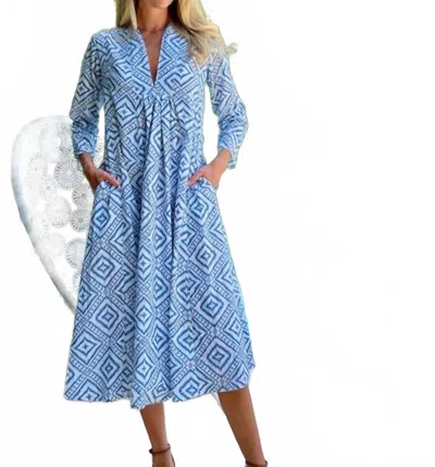 Just Darviny Karolina V-neck Midi Dress In Tribal Denim In Blue
