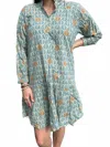 Just Darviny Megan Button Front Mini Dress In Colony Blue In Blue