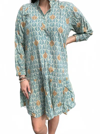 Just Darviny Megan Button Front Mini Dress In Colony Blue
