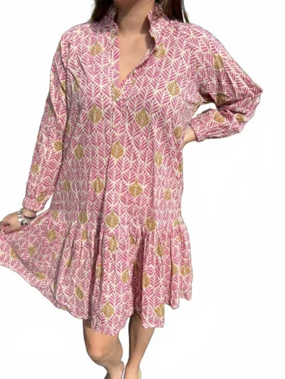 Just Darviny Megan V-neck Mini Dress In Colony Pink