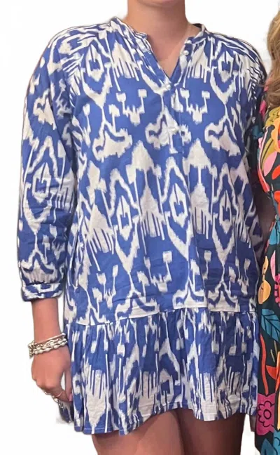Just Darviny Serena V-neck Mini Dress In Aztec Cobalt In Multi