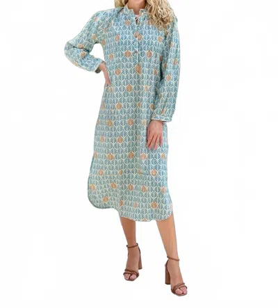 Just Darviny Sunita Long Sleeve Kaftan In Colony Blue