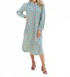 Just Darviny Sunita Long Sleeve Kaftan In Colony Blue In Multi