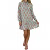 Just Darviny Victoria Long Sleeve Mini Dress In Bahama Sea In Blue