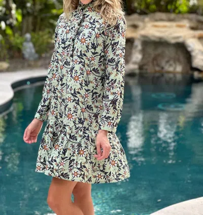 Just Darviny Victoria Long Sleeve Mini Dress In Floral Sage In Multi