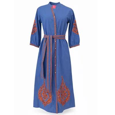 Just Darviny Women's Blue Mykonos Dress Coral
