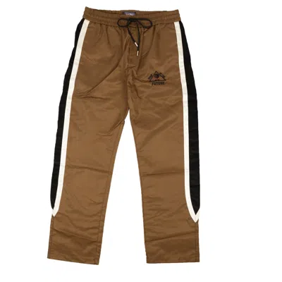 Just Don Nylon Joggers With Contrasting Side Bands In Brown