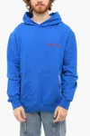 Just Don Contrasting Embroidery Cotton Hoodie In Blue