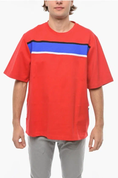 Just Don Contrasting Band Frontal Crew-neck T-shirt In Red