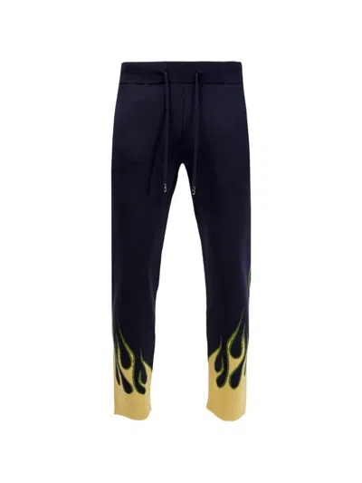 Just Don Drawstring Flame-print Track Pants In Blue
