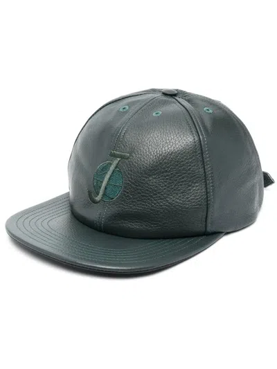 Just Don Embroidered-logo Leather Cap In Grün