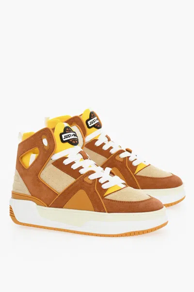 Just Don Fabric And Suede Basketball Jd1 High-top Sneakers With Cut-o In Multi