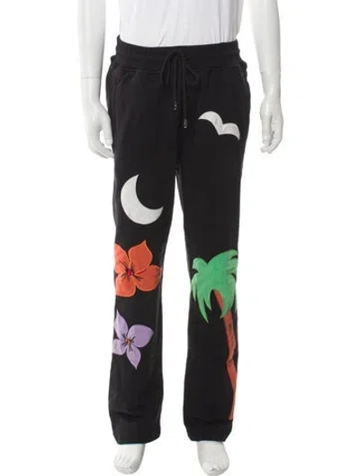 Pre-owned Just Don Graphic Print Embroidered Accent Lounge Bottoms In Black