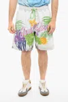 Just Don Hawaii Print Cotton Denim Shorts In Blue
