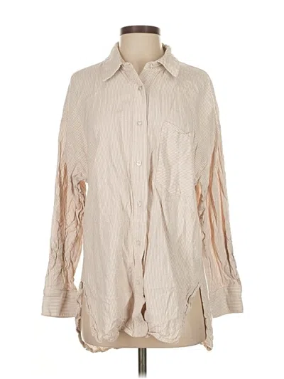 Pre-owned Just Fab 3/4 Sleeve Button Down Shirt In Brown