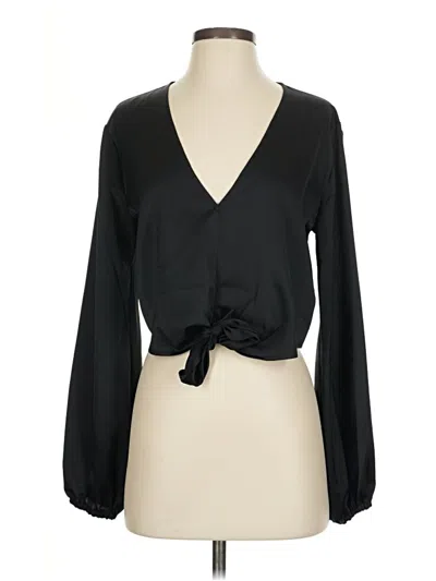 Pre-owned Just Fab Long Sleeve Blouse In Black
