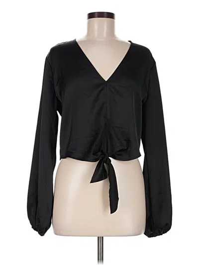 Pre-owned Just Fab Long Sleeve Blouse In Black