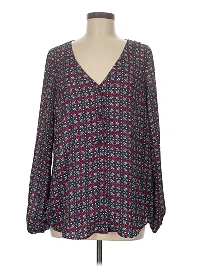 Pre-owned Just Fab Long Sleeve Blouse In Blue