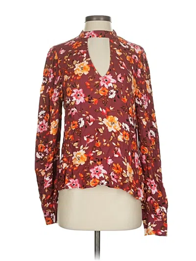 Pre-owned Just Fab Long Sleeve Blouse In Burgundy