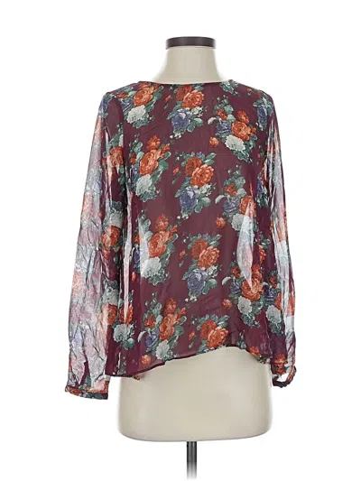 Pre-owned Just Fab Long Sleeve Blouse In Burgundy