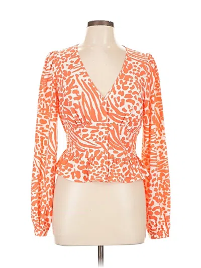 Pre-owned Just Fab Long Sleeve Blouse In Orange